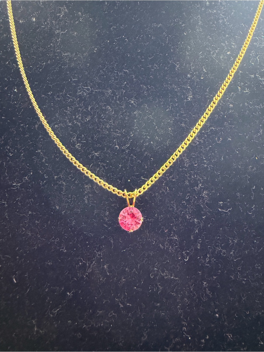 Gold Filled Chain Necklace with Pink Round Crystal Pendant